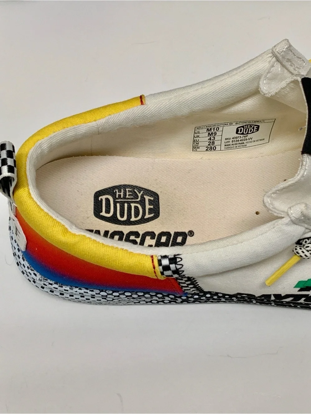 HEYDUDE x NASCAR Wally Daytona Slip-On Men's Shoes Size 10 White Multi Color